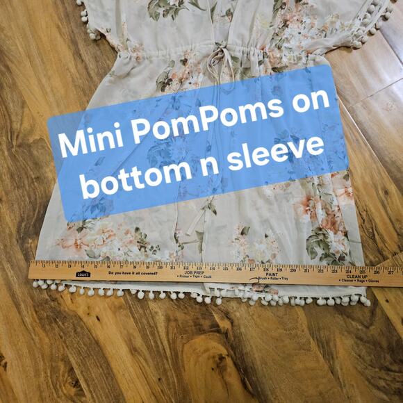 Belle Poque NWT Sm Swimsuit cover w Mini PomPom sleeve n bottom. Boho. Romantic - Picture 9 of 14